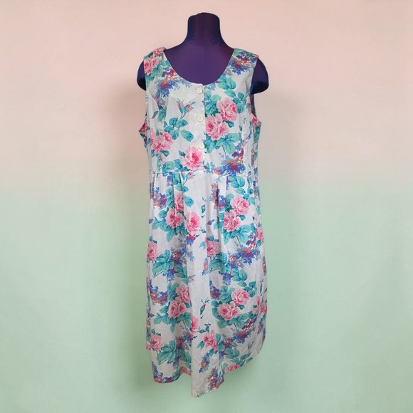 Simply Basic Dresses & Skirts - Simply Basic Vintage Floral Sleeveless Midi Dress Pink Blue White L